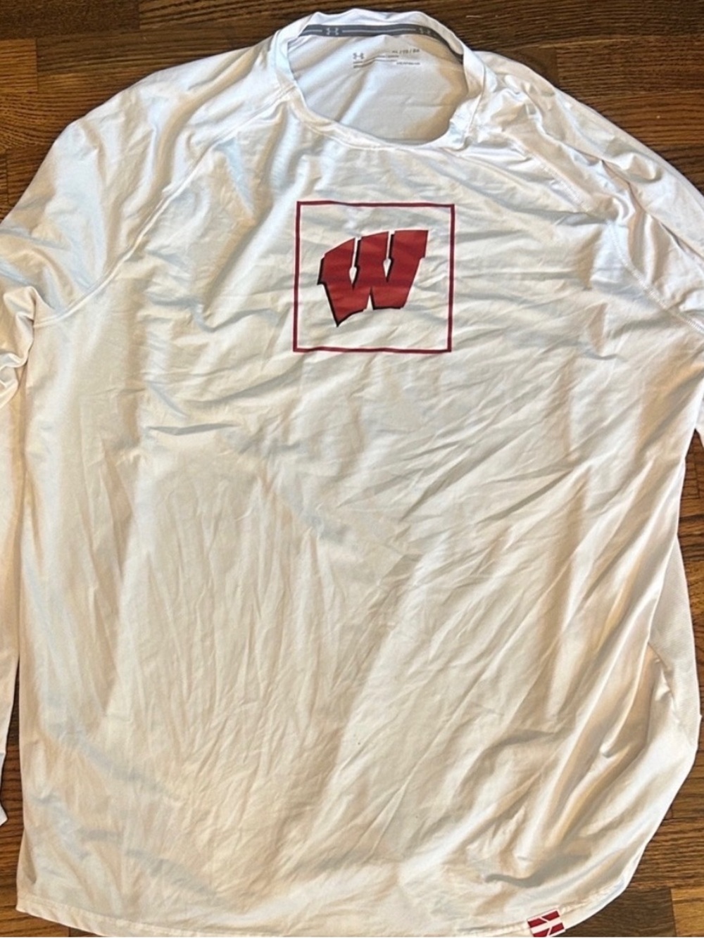 Under Armour White Long-Sleeve Performance Tee with Red Logo